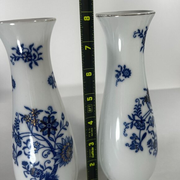 Norleans Japan 2Handpainted Gilded Blue  White Floral Porcelain Vases READ - Picture 8 of 8